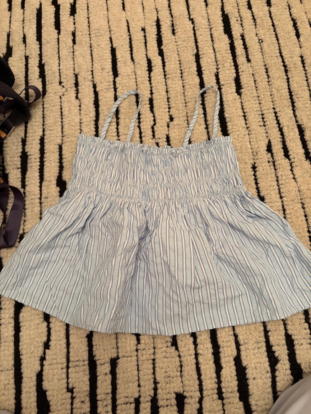 Princess Polly Light Blue and White Striped Smocked Tank Top